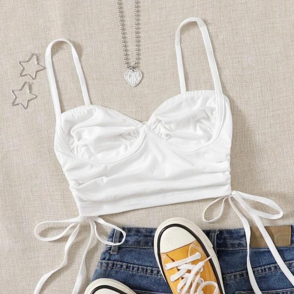 Drawstring Ruched side crop tank top